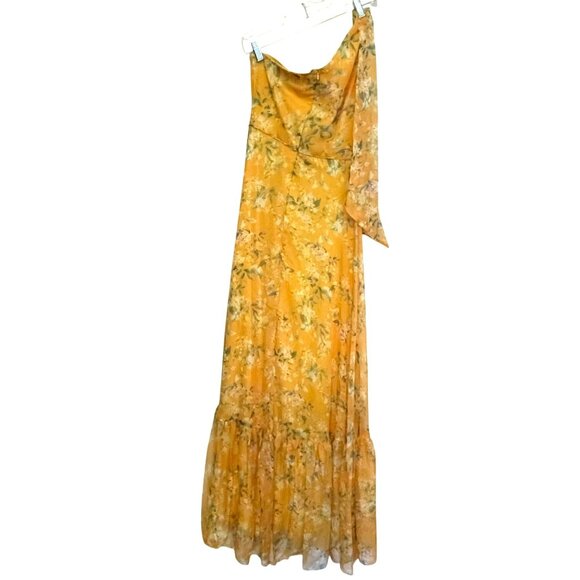 New Mac Duggal Size 2 Maxi Dress Yellow Floral One Shoulder Formal Gown - Picture 5 of 7